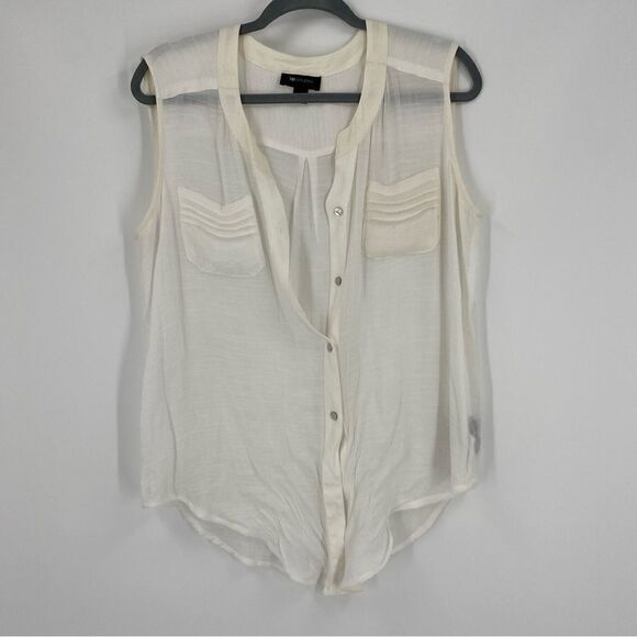AB Studio Women’s Sleeveless Button Front White Sheer Blouse size L - Picture 1 of 6